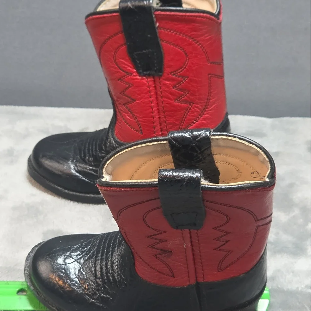 Old West Cowboy Boots Toddler Size 4 Black Red Leather Vintage Please See Photos